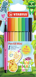 STABILO - STABILO pen 68 mini - premium viltstift - animal vibes - etui met 8 kleuren + sticker