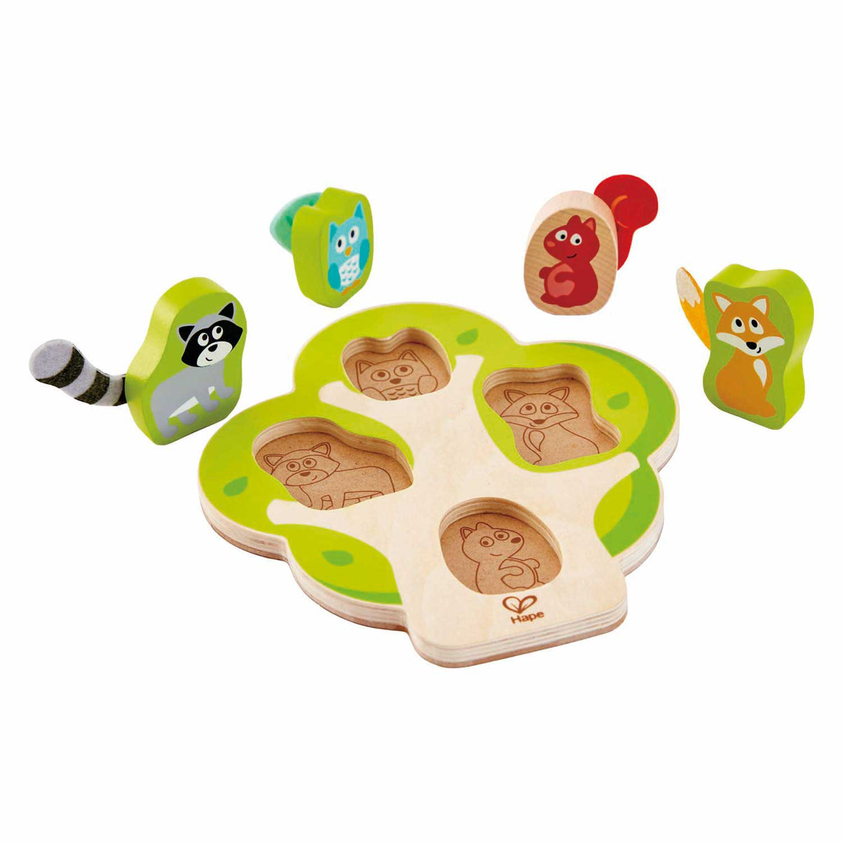 Hape wie zit er in de boom vormenpuzzel - 5dlg.