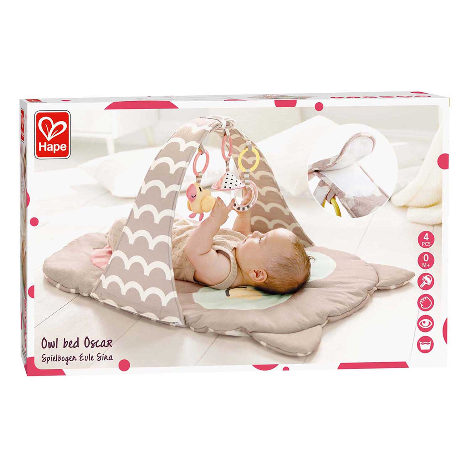 Hape speelboog uil sina - babygym met rammelaar, spiegel en bijtring, vanaf 0 maanden