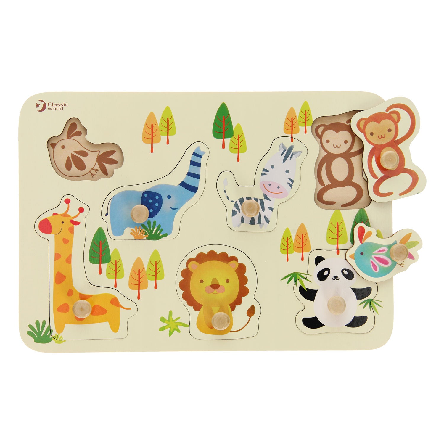 Classic world houten noppenpuzzel wilde dieren, 7st.