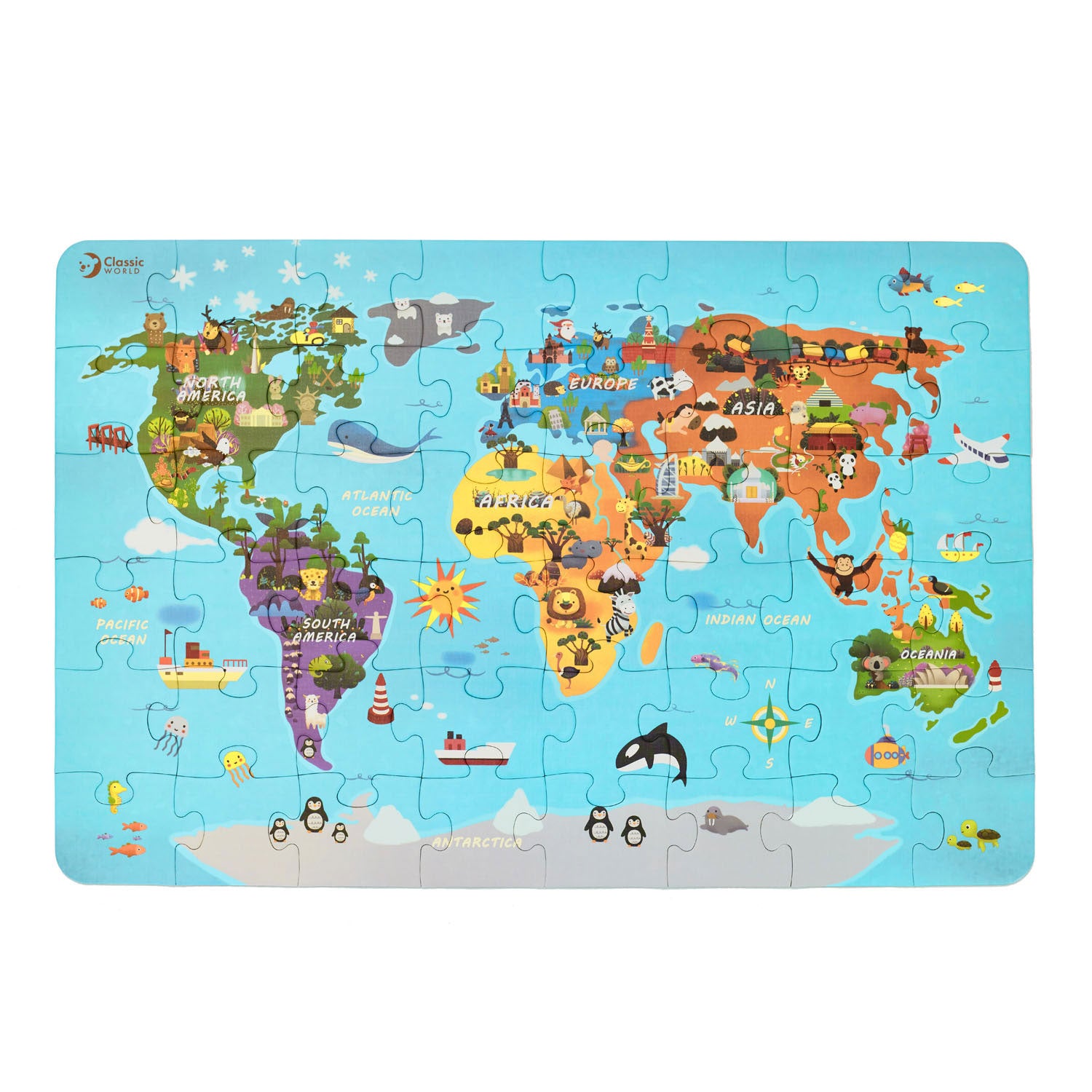Classic World - houten legpuzzel wereldkaart 48st.