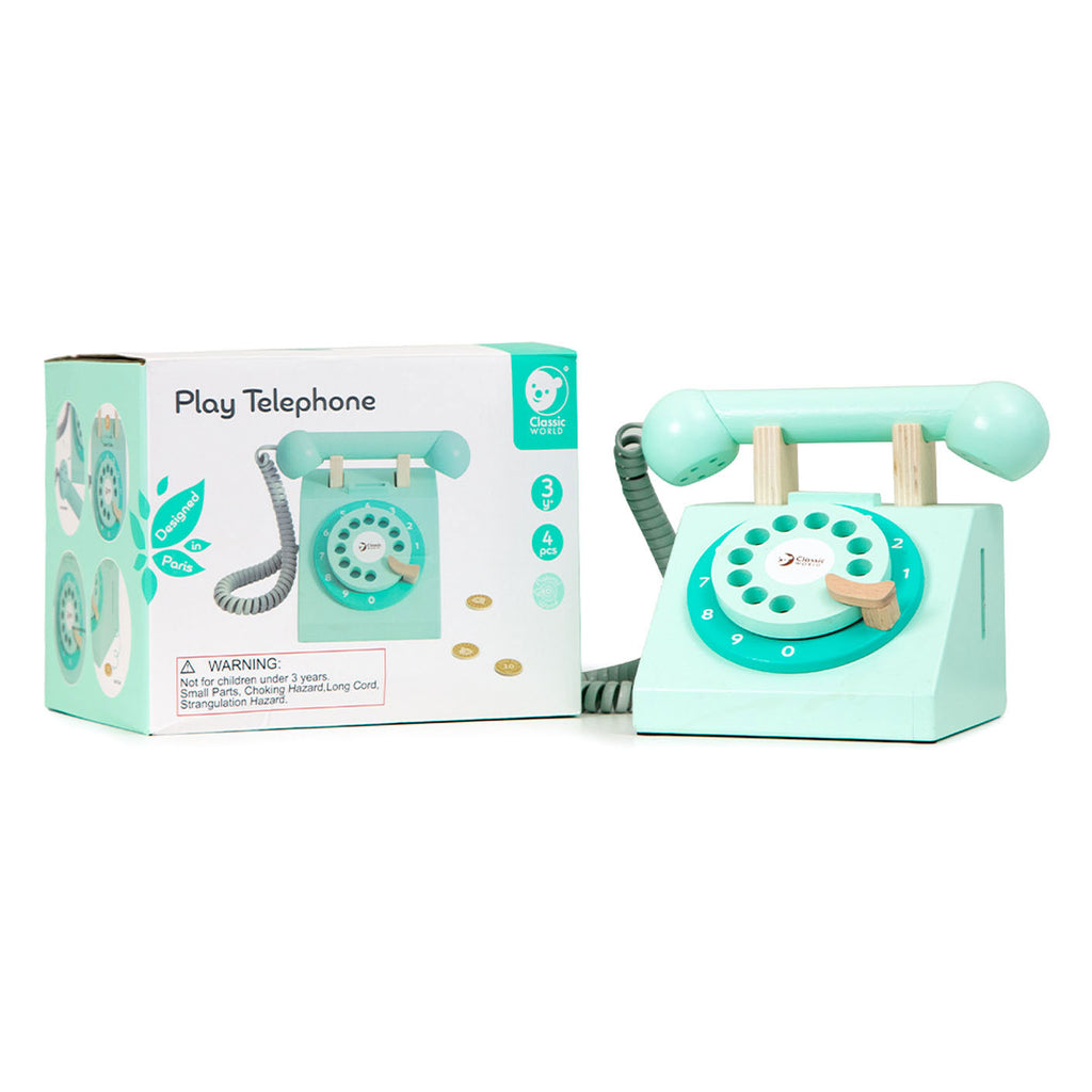 Classic World - houten retro telefoon turquoise