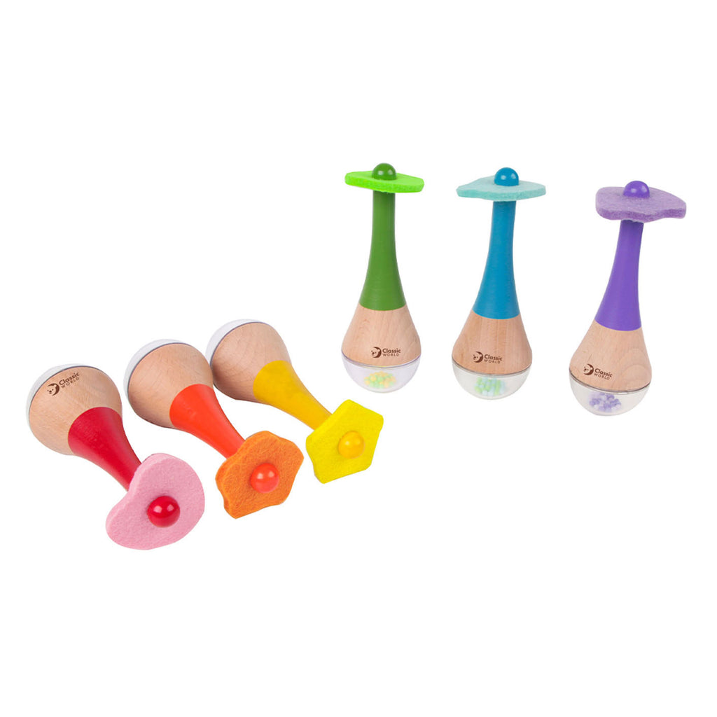 Classic World - rammelaar 2 in 1 houten regenboog maracas instrument 1 st. - uni