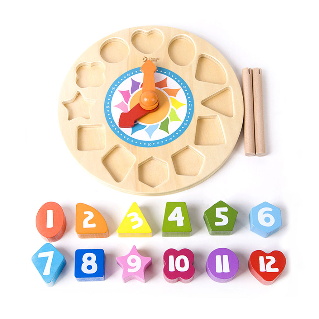 Classic world houten leerklok met vormen tic-tac, 15dlg.