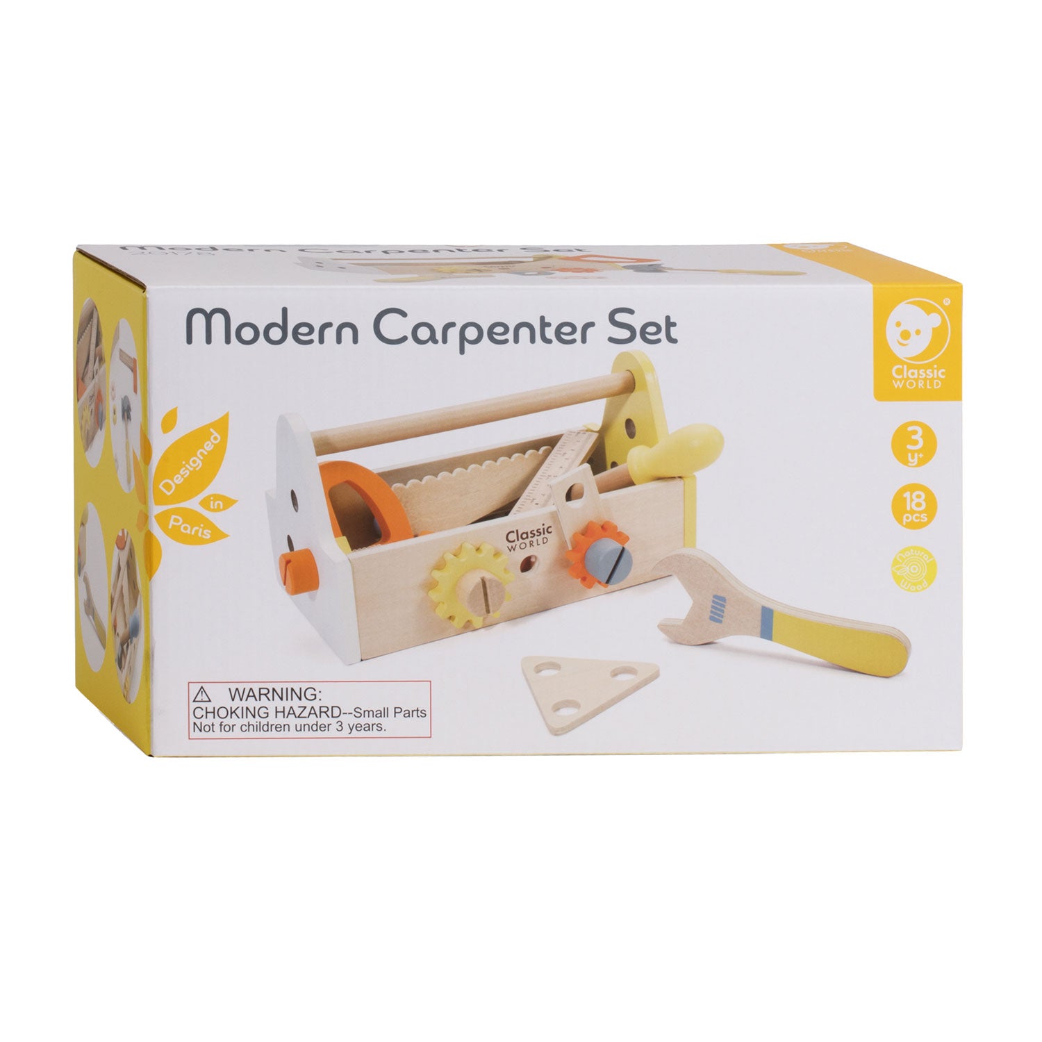 Classic world houten timmermanset met gereedschapskist, 18dlg.