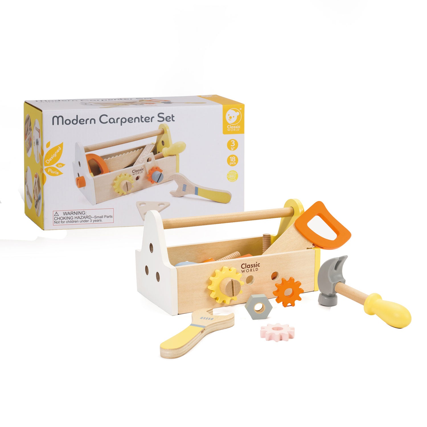 Classic world houten timmermanset met gereedschapskist, 18dlg.