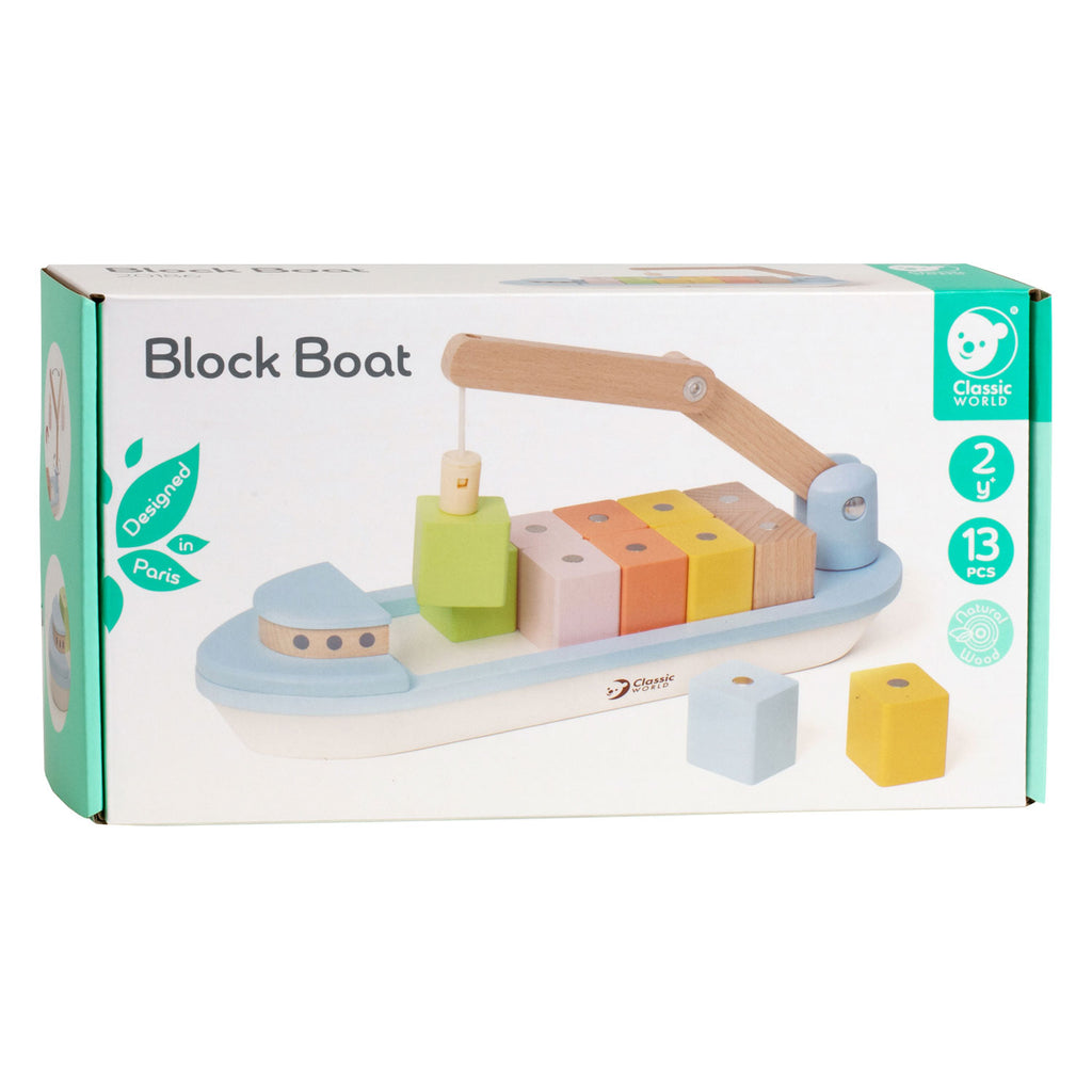 Classic World - houten blokkenboot met kraan 13dlg.