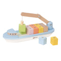 Classic world houten blokkenboot met kraan, 13dlg.