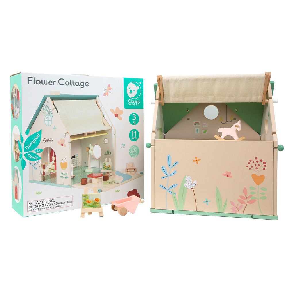 Classic world houten poppenhuisje met tuintje, 10dlg.