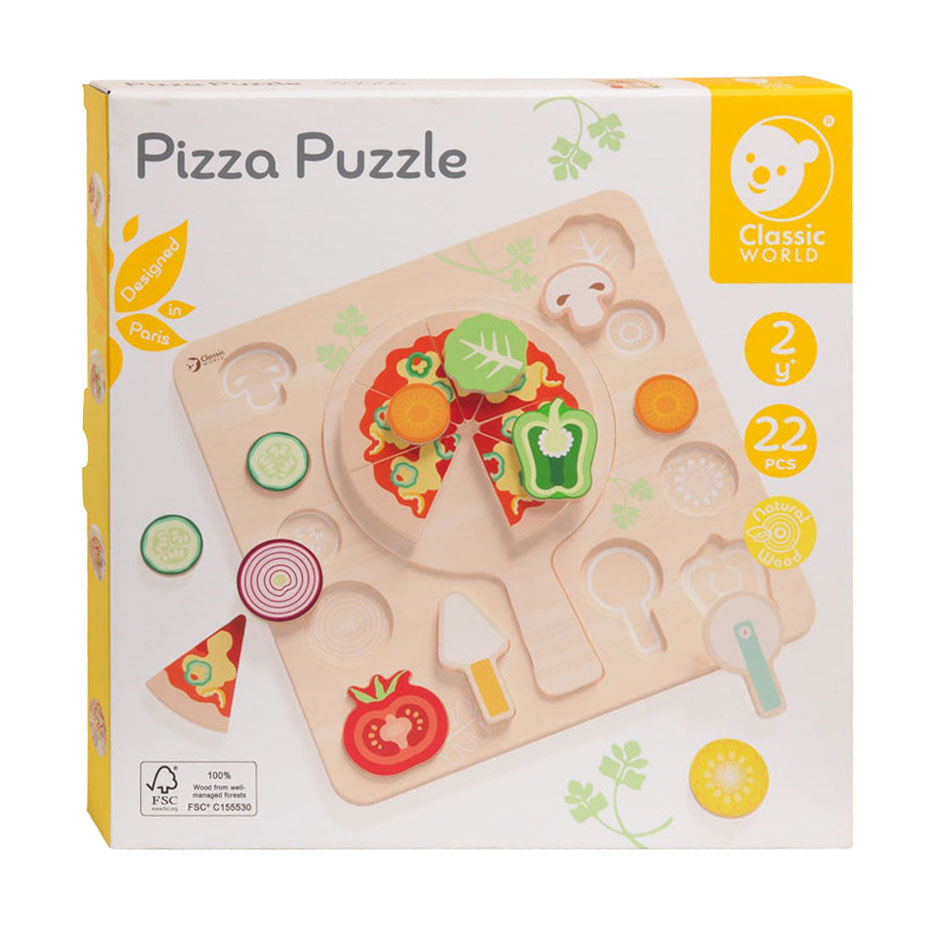 Classic World - houten speelgoed vormenpuzzel pizza 22 stuks educatief.