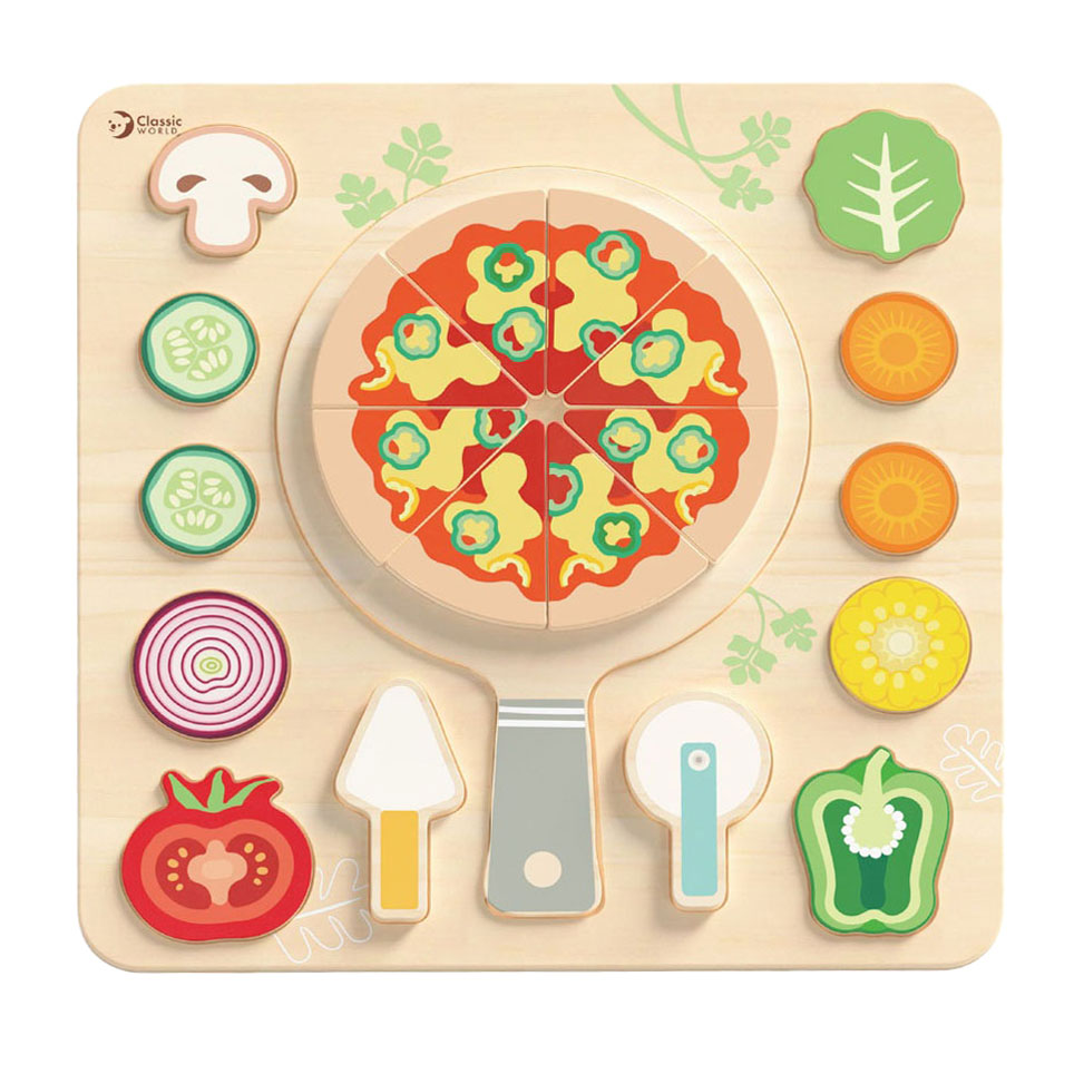 Classic World - houten speelgoed vormenpuzzel pizza 22 stuks educatief.
