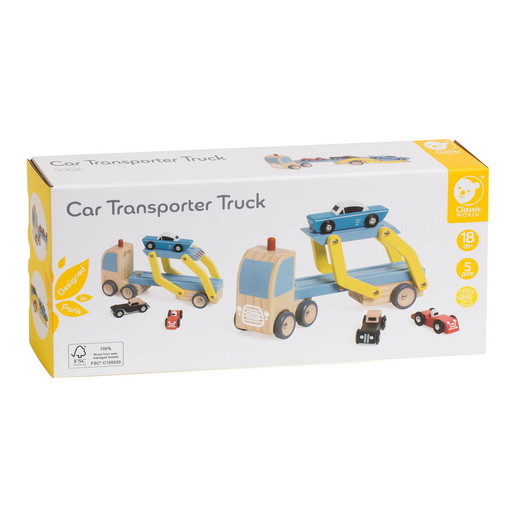Lobbes Speelgoed- Lobbes Speelgoed world houten transporter met 3 auto's