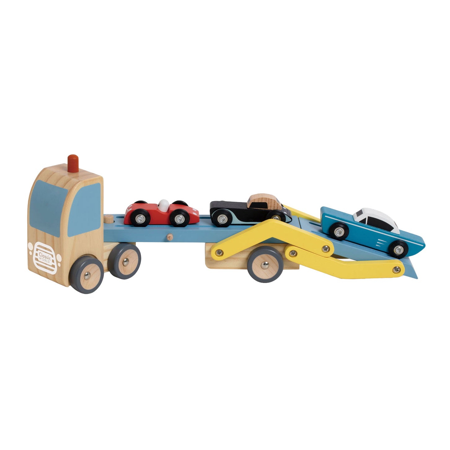 Lobbes Speelgoed- Lobbes Speelgoed world houten transporter met 3 auto's