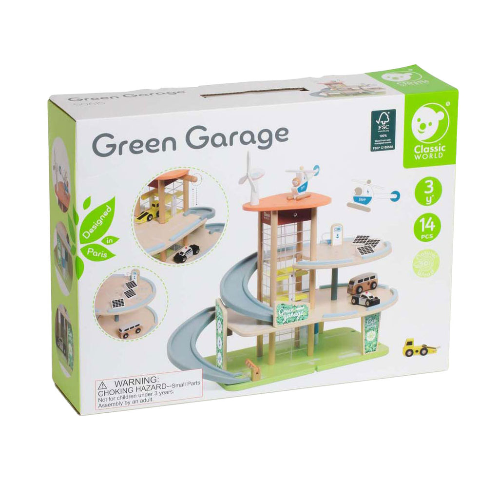 Classic World - houten speelgoed garage duurzaam met accessoires 19-delig.