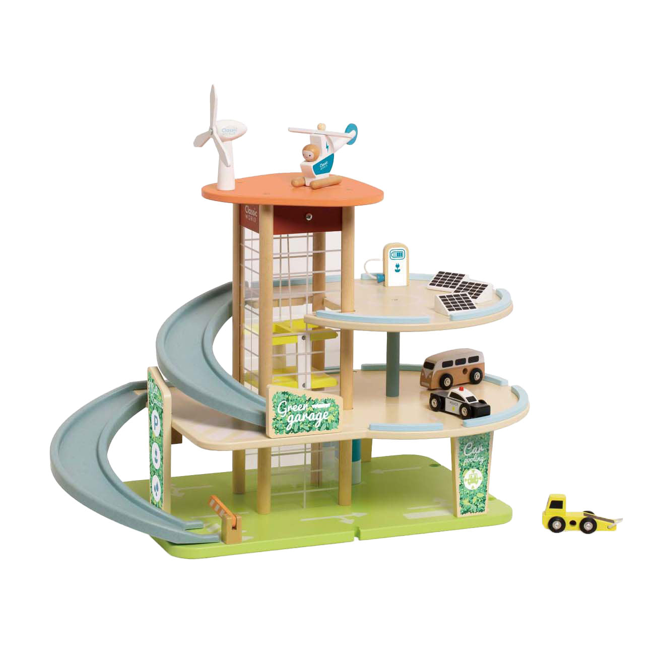 Classic World - houten speelgoed garage duurzaam met accessoires 19-delig.