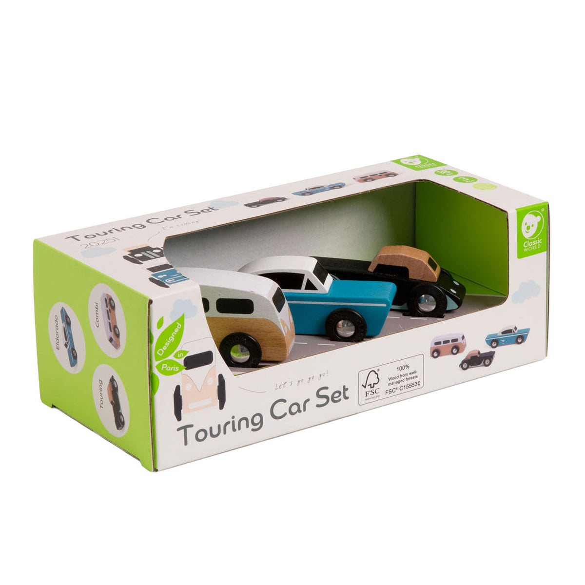Classic World - houten tour auto's set 3st.