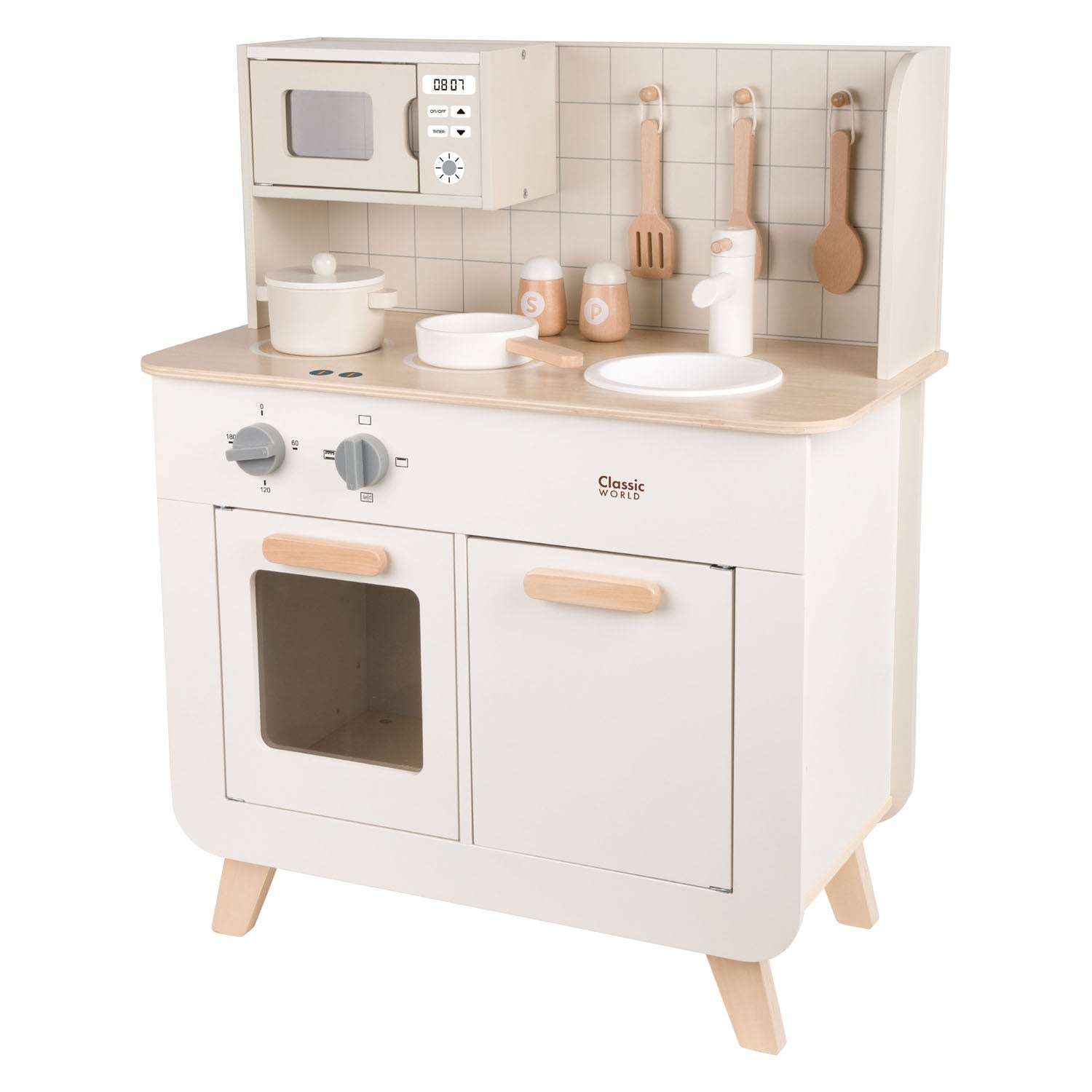 Classic World - houten speelkeuken chef 11-delig speelgoedkeuken wit.