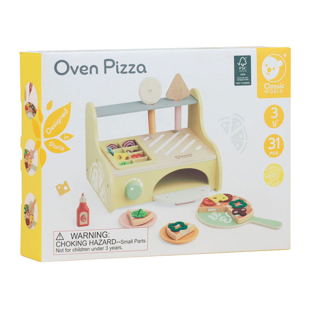 Classic World - houten speelgoed pizzaoven speelset met accessoires.