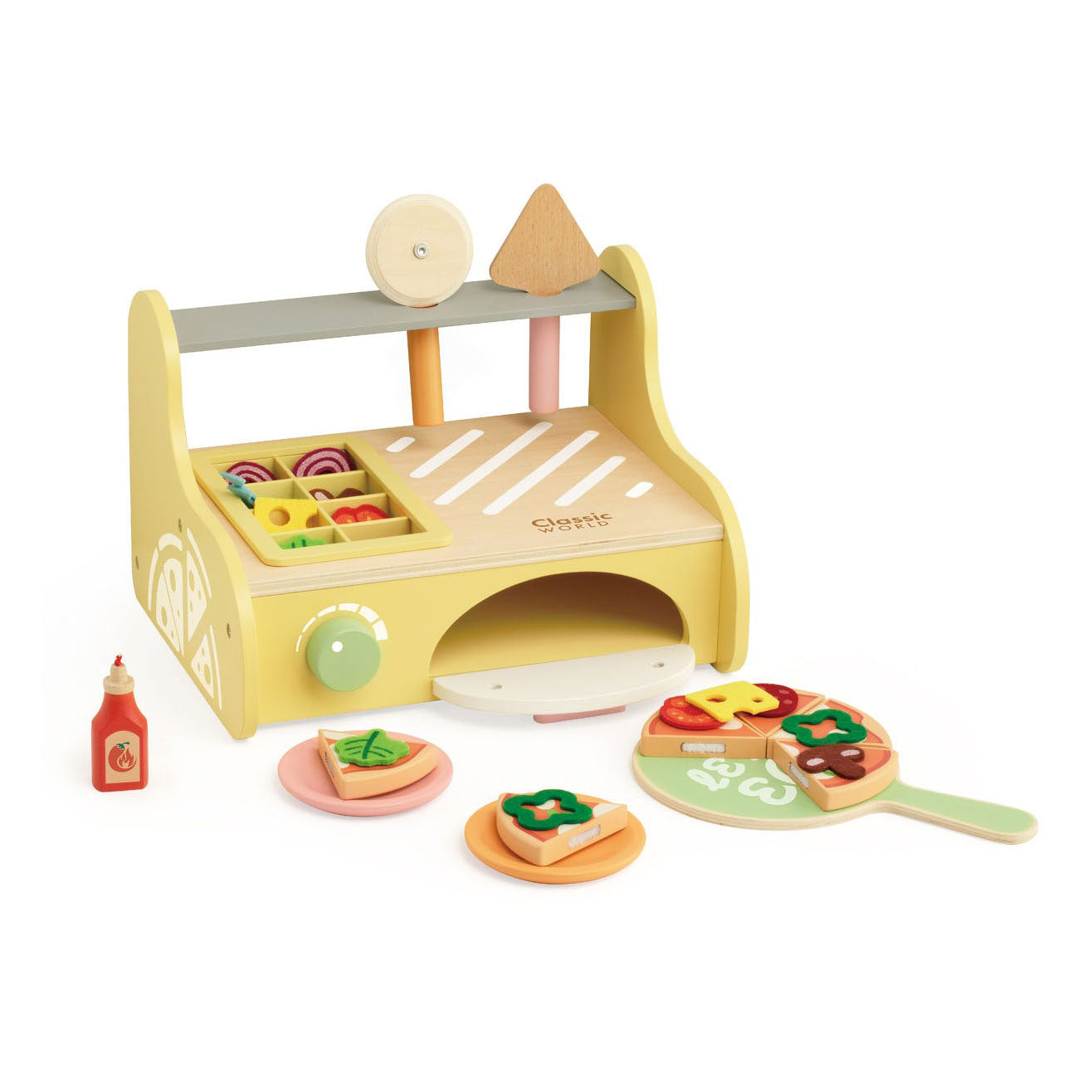 Classic World - houten speelgoed pizzaoven speelset met accessoires.