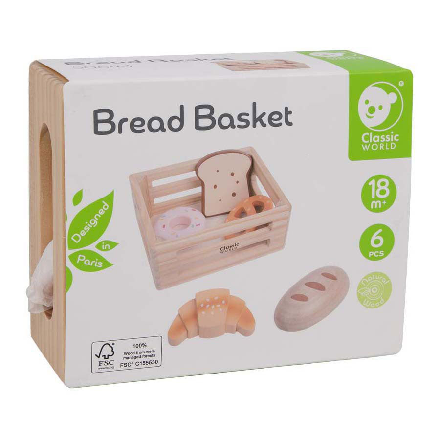 Classic World - houten speelgoed krat met brood en lekkernijen.