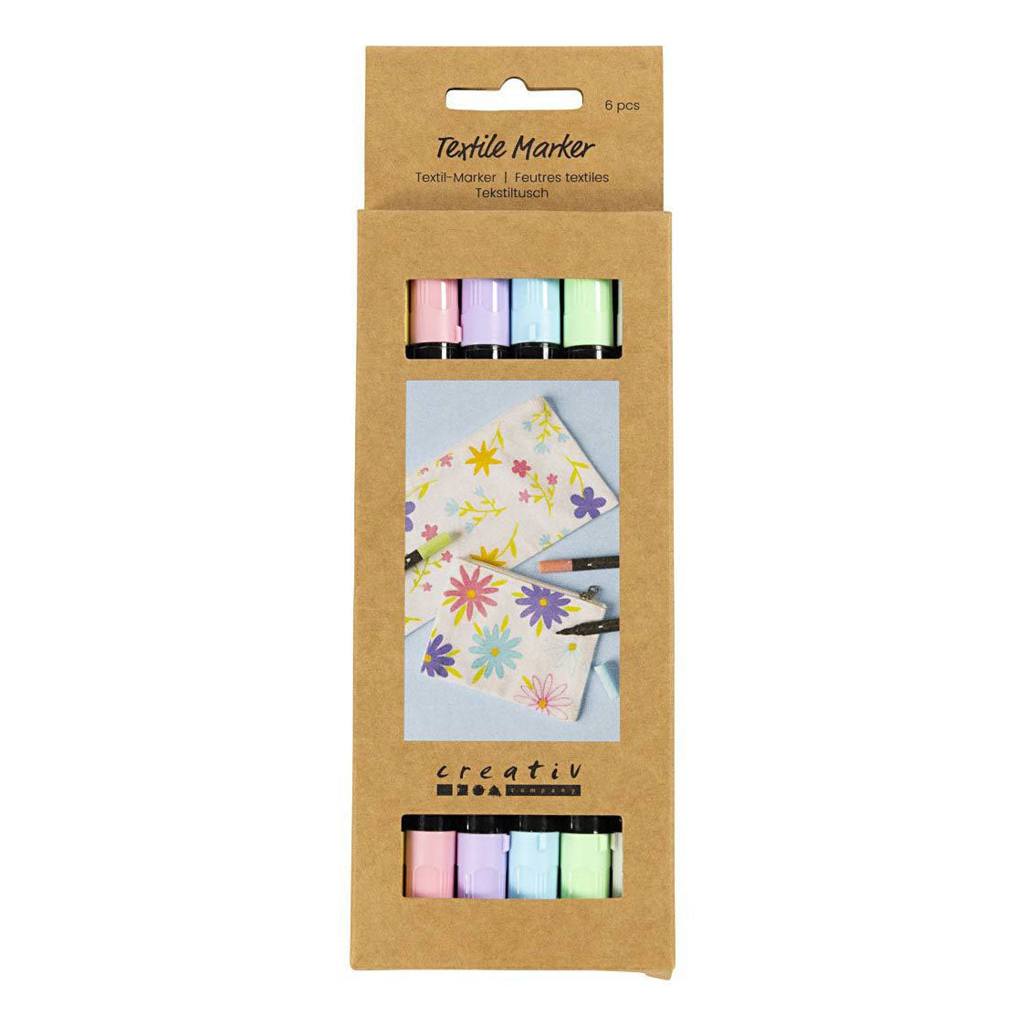 Creativ company dubbelzijdige textielstiften - pastel kleuren, 6st.