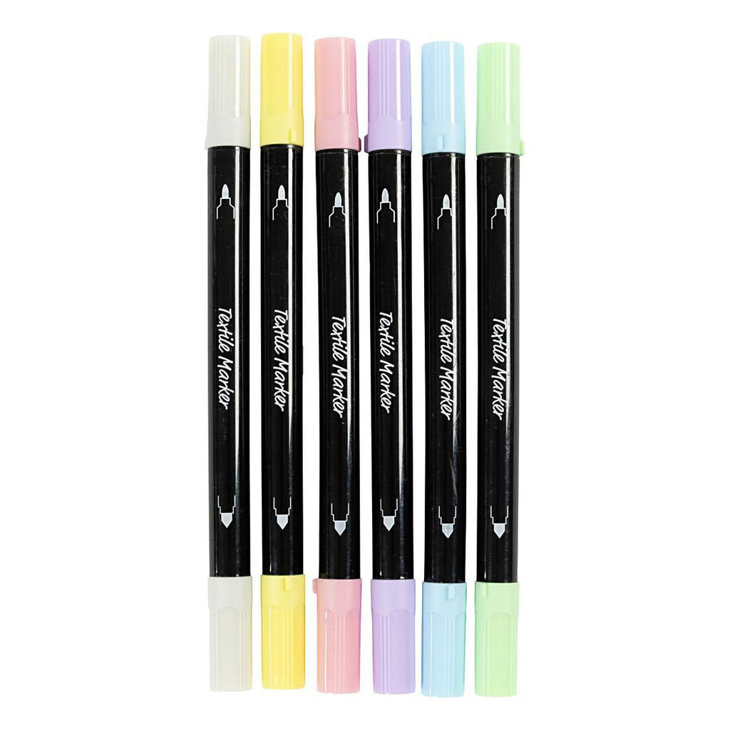 Creativ company dubbelzijdige textielstiften - pastel kleuren, 6st.