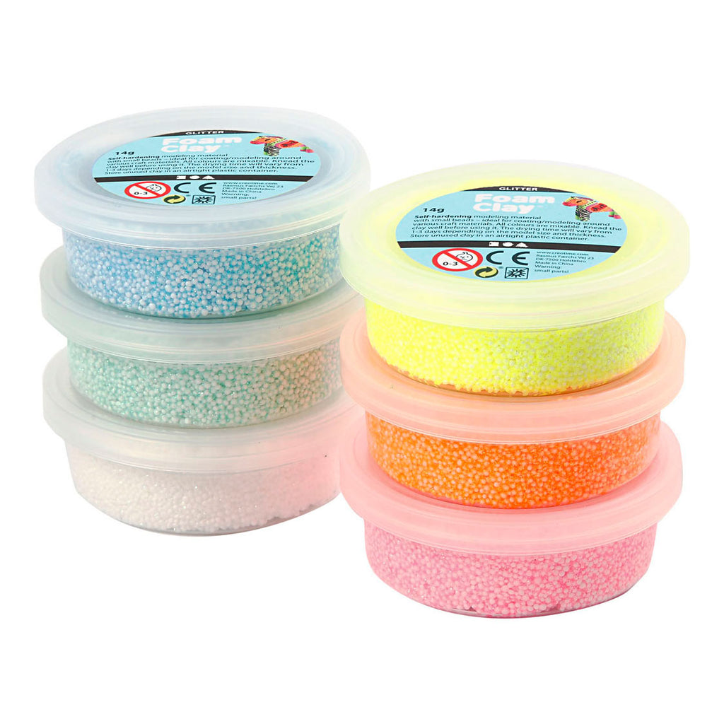 Foam clay ®, glitter, pastelkleuren, 14 gr, 6 doosje