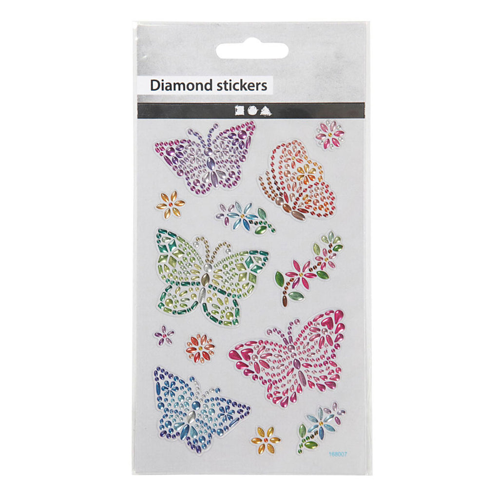 Creativ company diamond stickers - vlinders - zelfklevende glitter stickers - strass knutselstickers - feestelijke plakdiamant stickers - diy hobby decoratie stickers - 10x16 cm - 1 vel