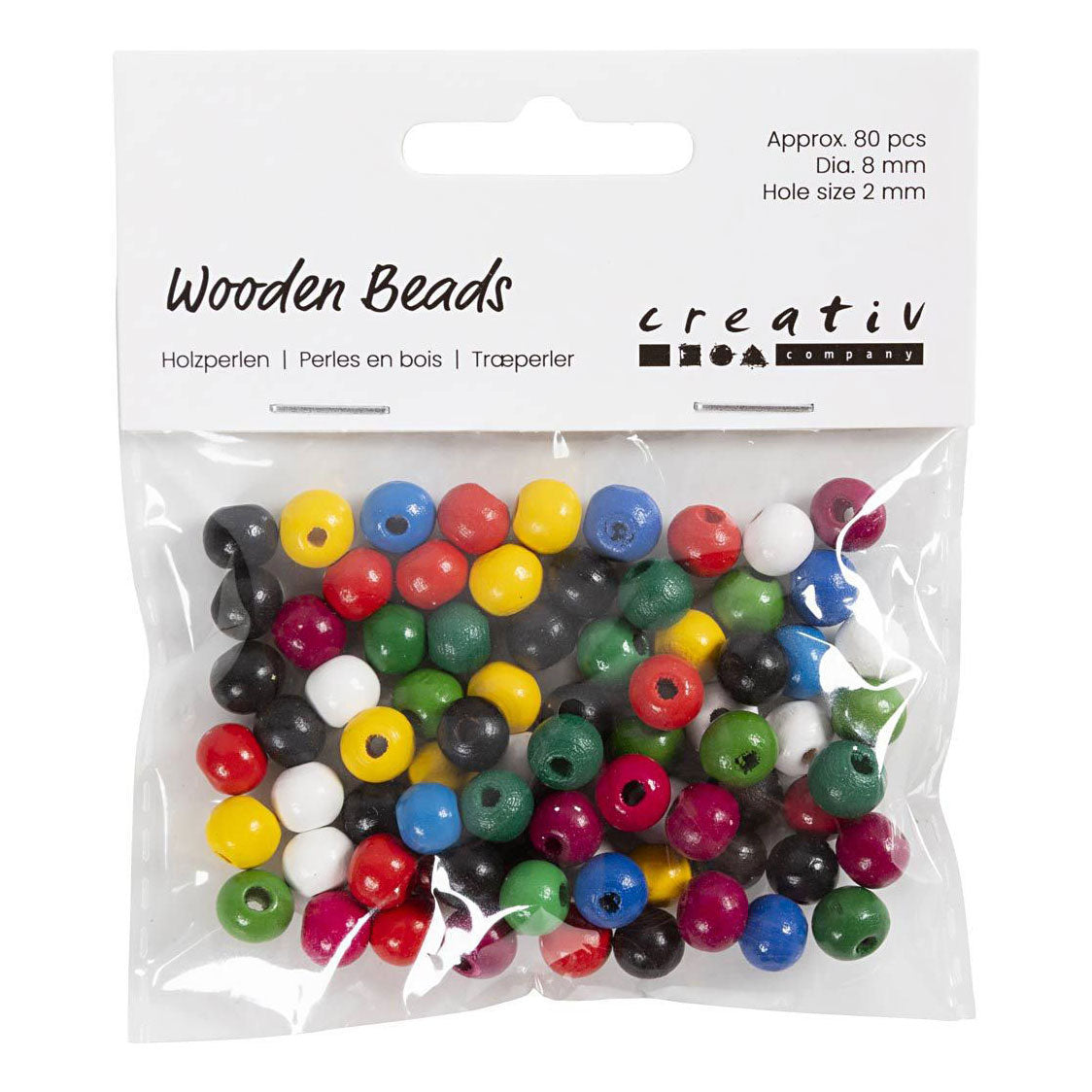 Creativ company houten kralen diverse kleuren, 150st.