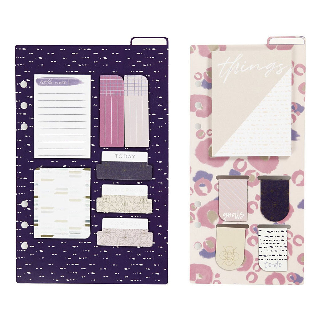 Post-it en boekenlegger set, afm 10,3x22 + 13,8x22 cm, goud, paars, roze, 2 vel 1 doos