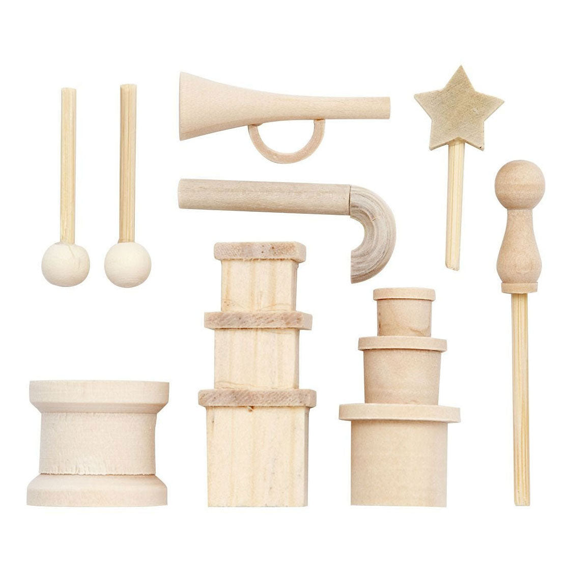 Creativ company kleine houten accessoires voor decoratie set, 13dlg.
