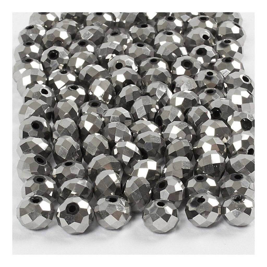 Creativ company facet kralen metallic grijs, 100st.
