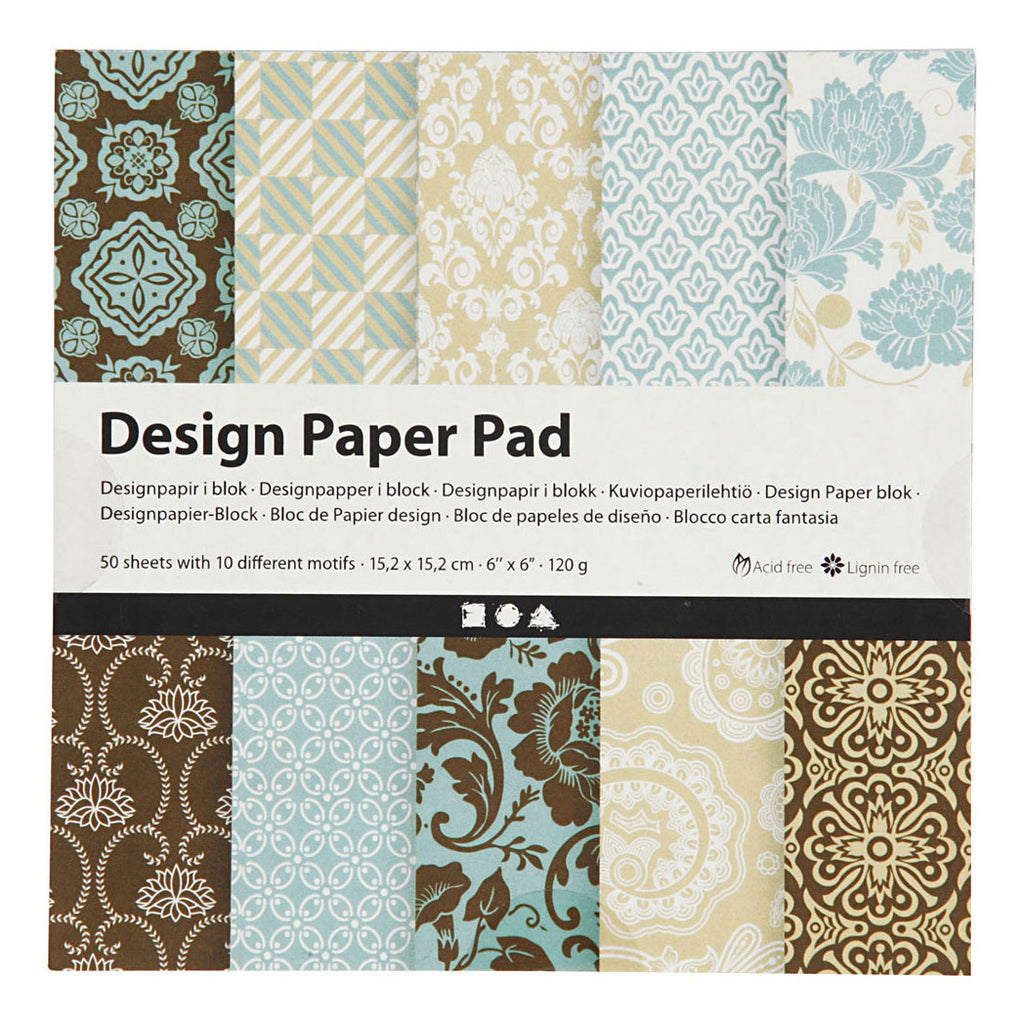 Creativ company design papierblok, vel 15,2x15,2 cm, 120 gr, lichtblauw, bruin, 50 vel 1 doos