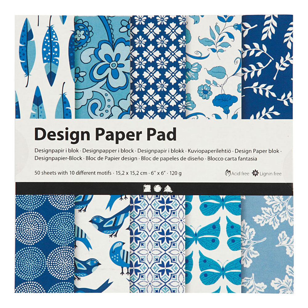 Creativ company design papierblok, vel 15,2x15,2 cm, 120 gr, blauw, 50 vel 1 doos