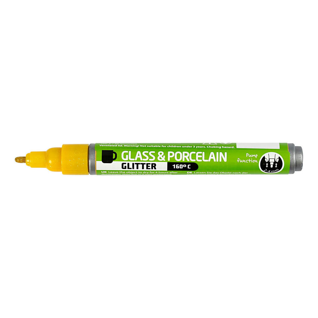 Creativ company glas- en porseleinstift glitter semi-dekkend - geel