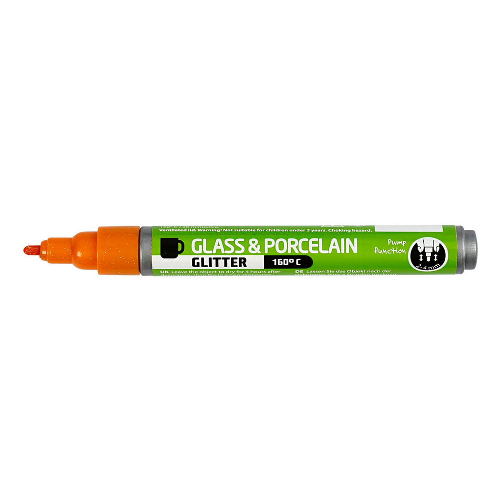 Creativ company glas- en porseleinstift glitter semi-dekkend - oranje