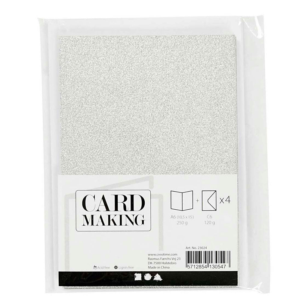 Creativ Company - Creativ Company Kaarten en enveloppen 105x15cm glitter zilver - 4 stuks