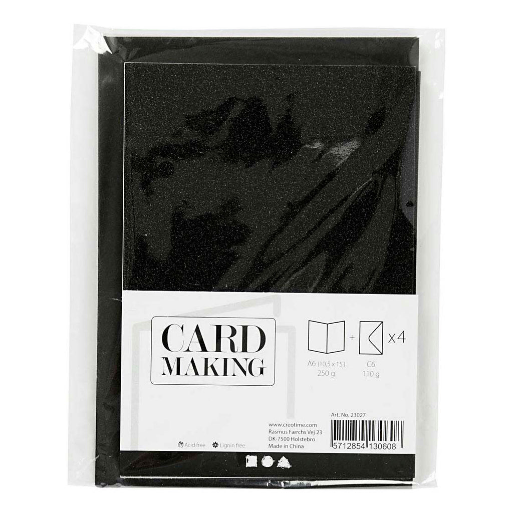 Creativ Company - Creativ Company Kaarten en enveloppen 105x15cm glitter zwart - 4 stuks