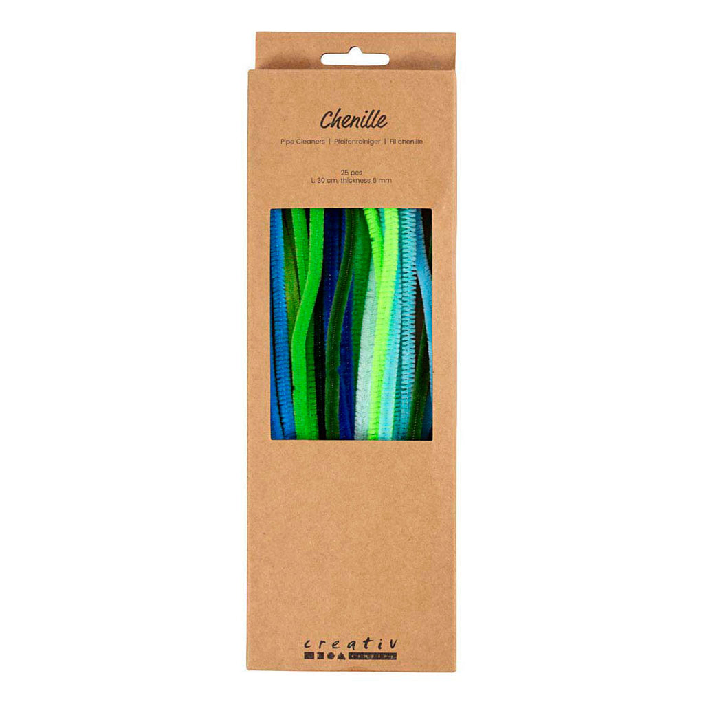Creativ company chenille 6mm x 30cm groen en turquoise harmonie - 25st.