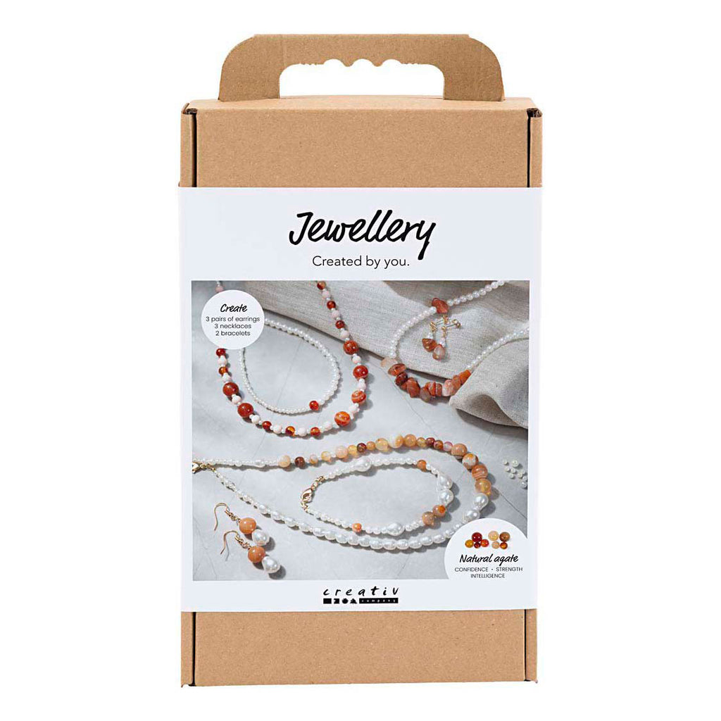 Creativ company hobbyset sieraden beige burnt orange wit parelmoer