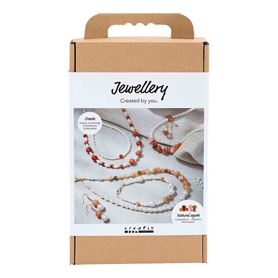 Creativ company hobbyset sieraden beige burnt orange wit parelmoer