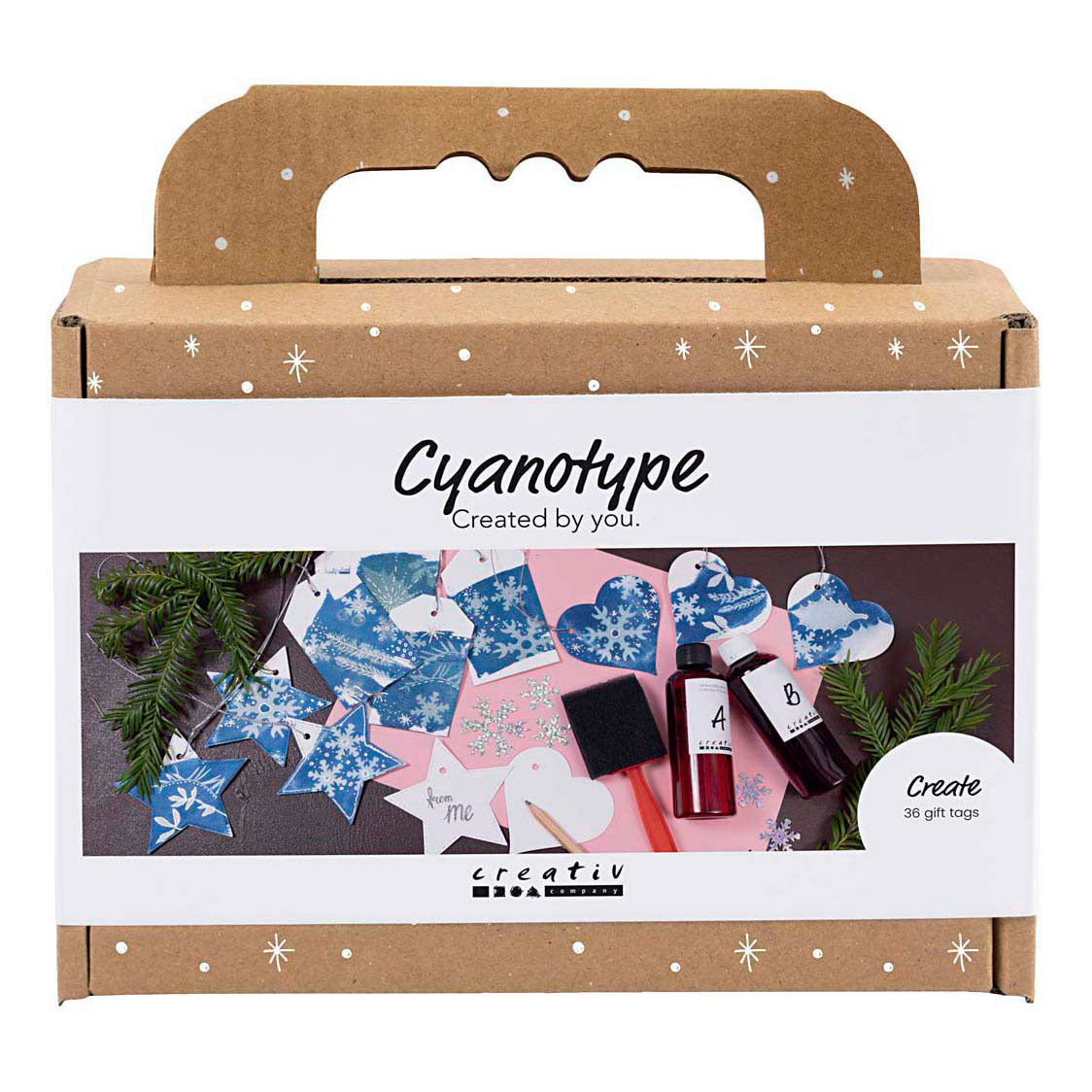 Creativ company mini hobbyset cyanotypie geschenklabels blauw en zilver