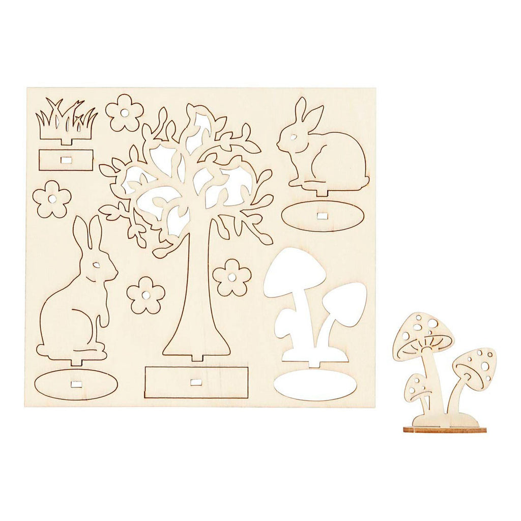 Creativ company diy houten figuren hazen, boom en paddestoelen