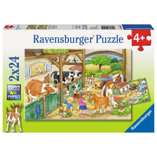 Ravensburger - puzzel vrolijk boerderijleven- 2x24 stukjes - kinderpuzzel