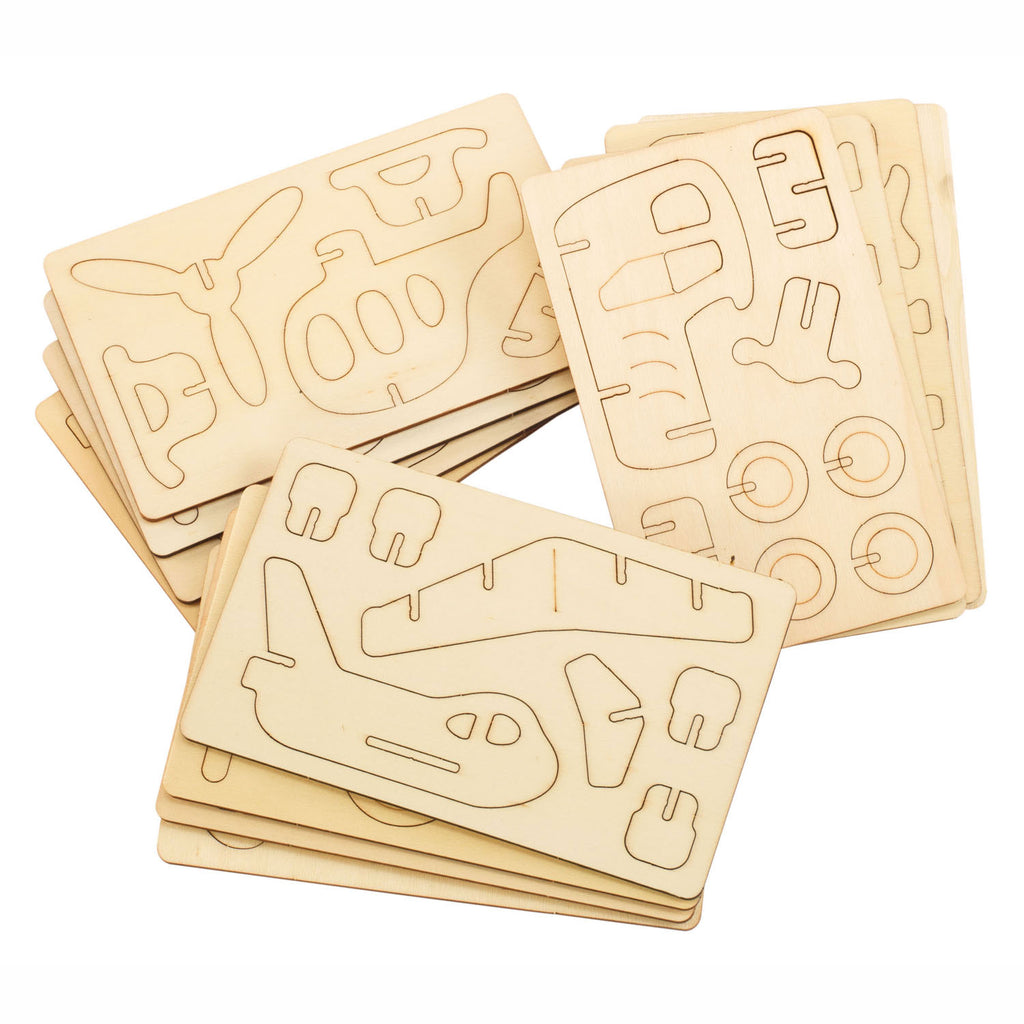 Colorations - Bouwpakketje houten 3d voertuigen set van 4