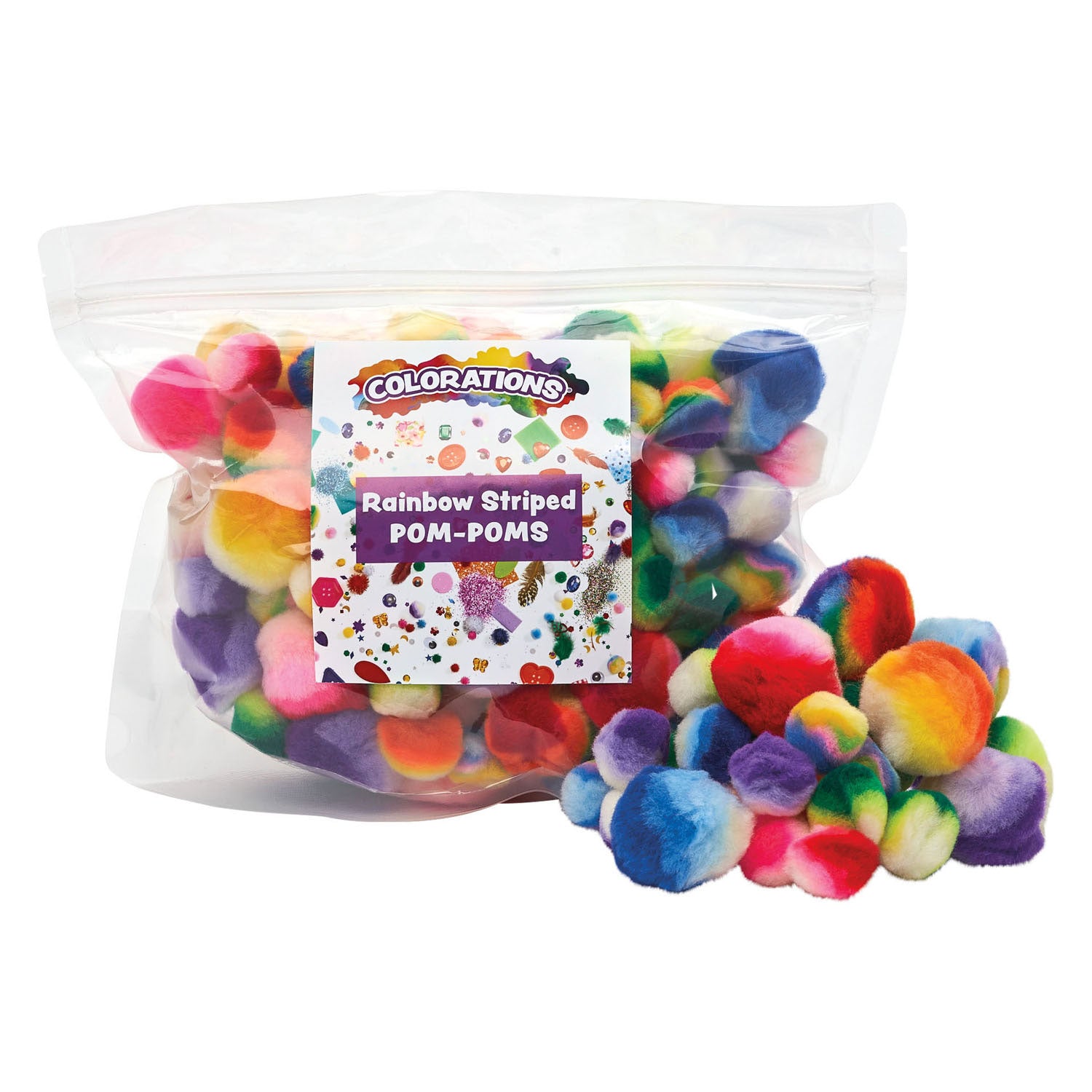 Colorations - regenboog gestreepte pom poms 180st.