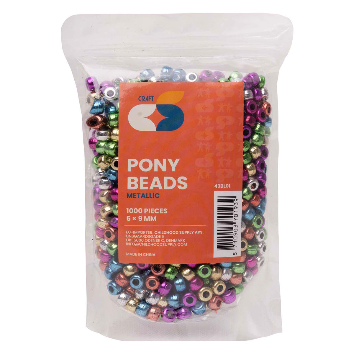 Colorations pony kralen metallic 6x9 mm 1000 stuks knutselset.