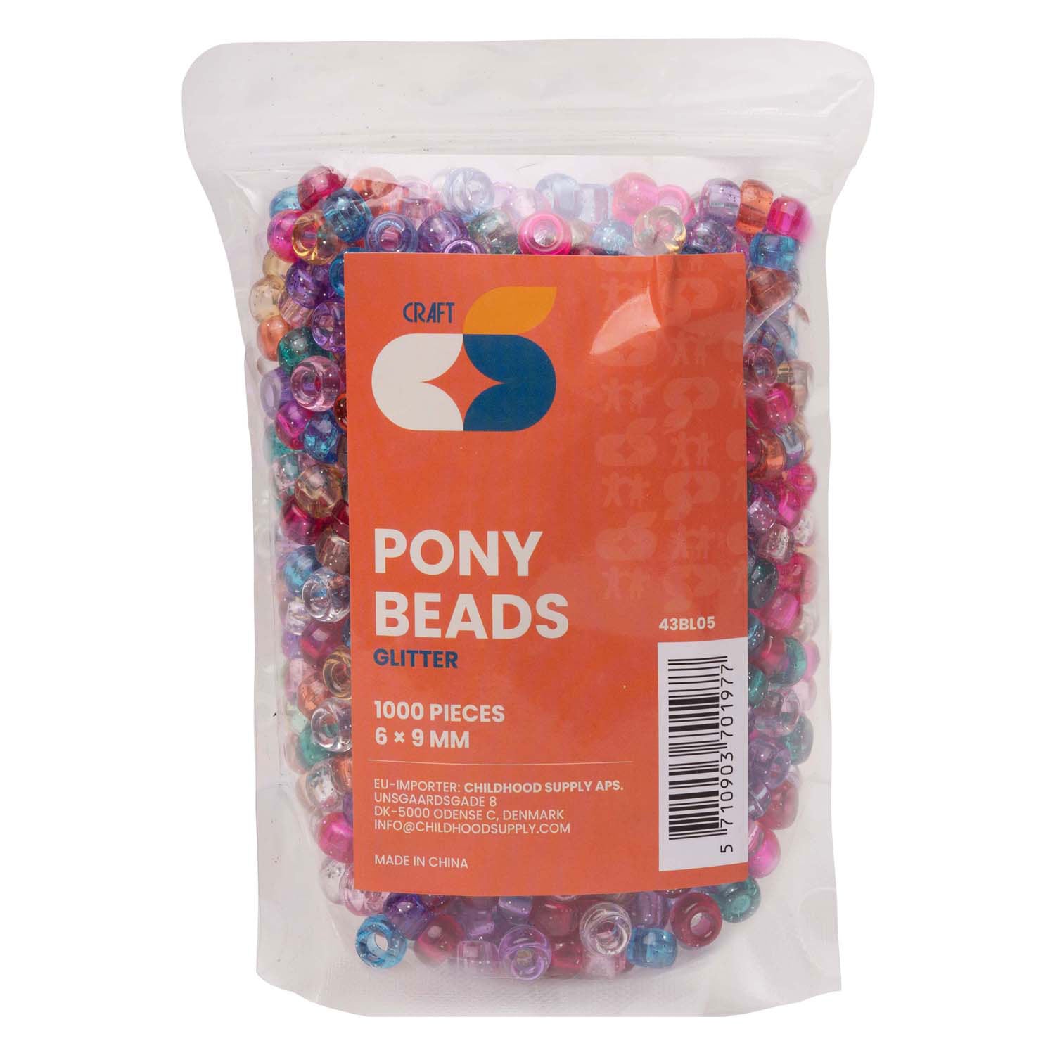 Colorations - pony kralen glitter 6x9 mm 1000st.