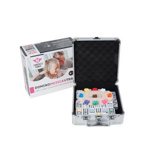 Engelhart - Engelhart Domino dubbel 12 mexican train – 91 stenen met gekleurde ogen – luxe aluminium koffer met handvat – inclusief station & treinen – strategisch familiespel –