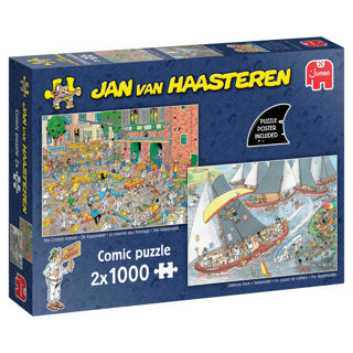 Jumbo - Jan van haasteren legpuzzel - de kaasmarkt & skutsjesilen - 2x1000st.